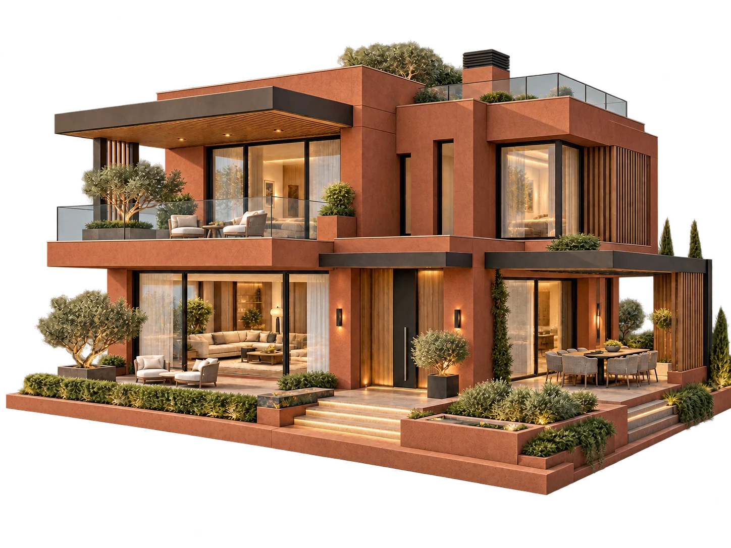 Floating 3D architectural concept of a contemporary two-storey home